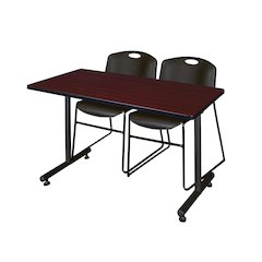 48 x 30 in. T-Base Training Seminar Table- Mahogany, 2 Zeng Stack Chairs- Black