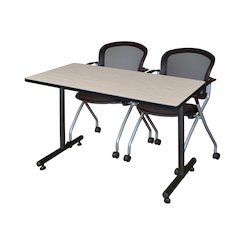 48 x 30 in. T-Base Training Seminar Table- Maple, 2 Cadence Nesting Chairs