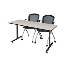 60 x 24 in. T-Base Training Seminar Table- Maple, 2 Cadence Nesting Chairs