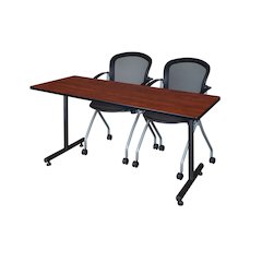 72 x 24 in. T-Base Training Seminar Table- Cherry, 2 Cadence Nesting Chairs