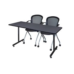 72 x 24 in. T-Base Training Seminar Table- Grey, 2 Cadence Nesting Chairs