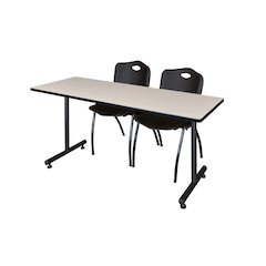 72 x 24 in. T-Base Training Seminar Table- Maple, 2 M Stack Chairs- Black