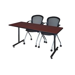 72 x 30 in. T-Base Training Seminar Table- Mahogany, 2 Cadence Nesting Chairs