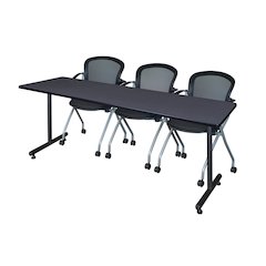 84 x 24 in. T-Base Training Seminar Table- Grey, 2 Cadence Nesting Chairs
