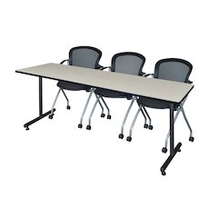 84 x 24 in. T-Base Training Seminar Table- Maple, 2 Cadence Nesting Chairs