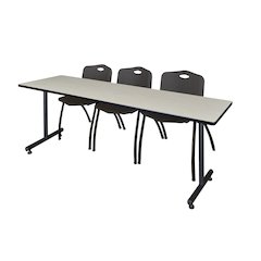 84 x 24 in. T-Base Training Seminar Table- Maple, 2 M Stack Chairs- Black