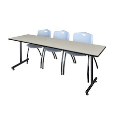 84 x 24 in. T-Base Training Seminar Table- Maple, 2 M Stack Chairs- Grey