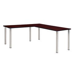 Kee 72" L-Desk with 42" Return, Mahogany/Chrome