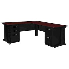 66 x 78 in. L Shaped Desk with Double Pedestal Drawer Unit- Mahogany