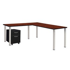 Kee 72" Single Pedestal L-Desk with 42" Return, Cherry/Chrome