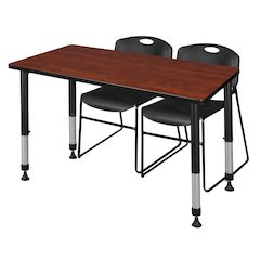 48 x 24 in. Adjustable Classroom Table- Cherry & 2 Zeng Stack Chairs- Black