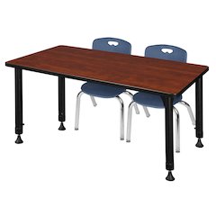 48x24 in. Adjustable Classroom Table- Cherry & 2 Andy 12 in. Stack Chairs- Blue