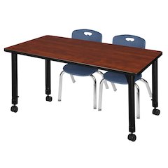 48x24 Mobile Adjustable Classroom Table- Cherry & 2 Andy 12 Stack Chairs- Blue