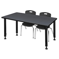 48 x 24 in. Adjustable Classroom Table- Grey & 2 Andy 12 in. Stack Chairs- Black
