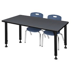 48 x 24 in. Adjustable Classroom Table- Grey & 2 Andy 12 in. Stack Chairs- Blue