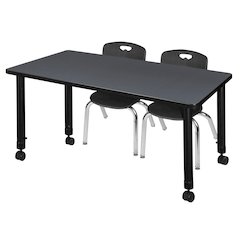 48x24 Mobile Adjustable Classroom Table- Grey & 2 Andy 12 Stack Chairs- Black
