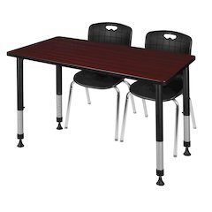 48x24 Adjustable Classroom Table- Mahogany & 2 Andy 18 Stack Chairs- Black