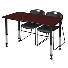 48 x 24 in. Adjustable Classroom Table- Mahogany & 2 Zeng Stack Chairs- Black
