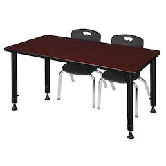 48x24 Adjustable Classroom Table- Mahogany & 2 Andy 12 Stack Chairs- Black