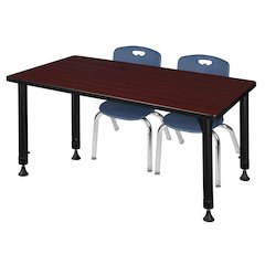 48x24 Adjustable Classroom Table- Mahogany & 2 Andy 12 Stack Chairs- Blue