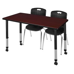 48x24 Mobile Classroom Table- Mahogany & 2 Andy 18 Stack Chairs- Black