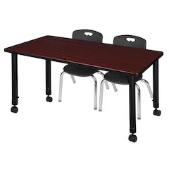 48x24 Mobile Classroom Table- Mahogany & 2 Andy 12 Stack Chairs- Black