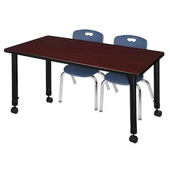 48x24 Mobile Adjustable Classroom Table- Mahogany & 2 Andy 12 Stack Chairs- Blue