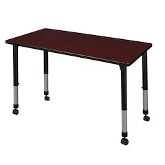 48 x 24 in. Height Adjustable Mobile Classroom Activity Table- Mahogany