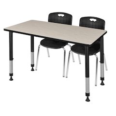 48x24 in. Adjustable Classroom Table- Maple & 2 Andy 18 in. Stack Chairs- Black