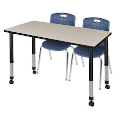 48x24 Mobile Adjustable Classroom Table- Maple & 2 Andy 18 Stack Chairs- Blue