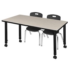48x24 Mobile Adjustable Classroom Table- Maple & 2 Andy 12 Stack Chairs- Black