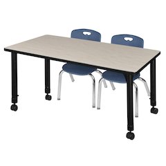 48x24 Mobile Adjustable Classroom Table- Maple & 2 Andy 12 Stack Chairs- Blue