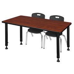 48x30 in. Adjustable Classroom Table- Cherry & 2 Andy 12 in. Stack Chairs- Black