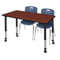 48x30 Mobile Adjustable Classroom Table- Cherry & 2 Andy 18 Stack Chairs- Blue