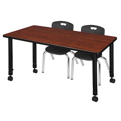 48x30 Mobile Adjustable Classroom Table- Cherry & 2 Andy 12 Stack Chairs- Black