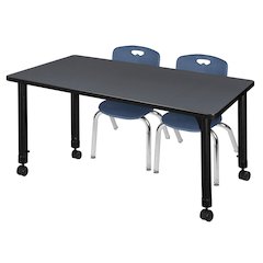 48x30 Mobile Adjustable Classroom Table- Grey & 2 Andy 12 Stack Chairs- Blue