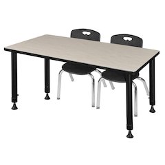 48x30 in. Adjustable Classroom Table- Maple & 2 Andy 12 in. Stack Chairs- Black
