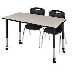 48x30 Mobile Adjustable Classroom Table- Maple & 2 Andy 18 Stack Chairs- Black