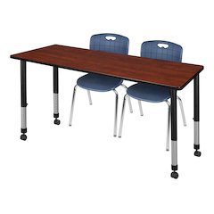 60x24 Mobile Adjustable Classroom Table- Cherry & 2 Andy 18 Stack Chairs- Blue
