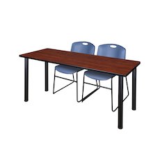 60 x 24 in. Training Table- Cherry Top, Black Legs & 2 Zeng Chairs- Blue