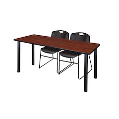 60 x 24 in. Training Table- Cherry Top, Black Legs & 2 Zeng Chairs- Black