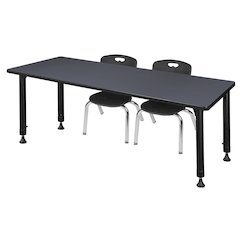60 x 24 in. Adjustable Classroom Table- Grey & 2 Andy 12 in. Stack Chairs- Black