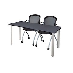 60 x 24 in. Training Table- Grey Top, Chrome Legs & 2 Cadence Nesting Chairs