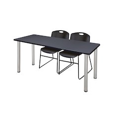 60 x 24 in. Training Table- Grey Top, Chrome Legs & 2 Zeng Chairs- Black