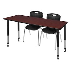 60x24 Adjustable Classroom Table- Mahogany & 2 Andy 18 Stack Chairs- Black