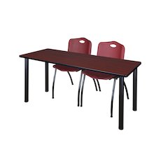 60x24 in. Training Table- Mahogany Top, Black Legs & 2 M Stack Chairs- Burgundy