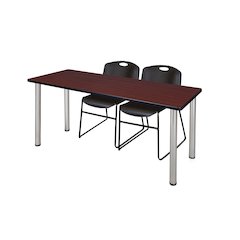 60 x 24 in. Training Table- Mahogany Top, Chrome Legs & 2 Zeng Chairs- Black