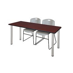 60 x 24 in. Training Table- Mahogany Top, Chrome Legs & 2 Zeng Chairs- Grey