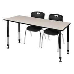 60x24 in. Adjustable Classroom Table- Maple & 2 Andy 18 in. Stack Chairs- Black