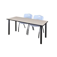 60 x 24 in. Training Table- Maple Top, Black Legs & 2 M Stack Chairs- Grey